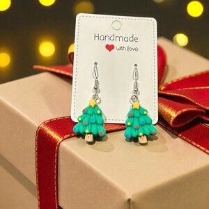 Handmade Christmas Tree Earrings | Polymer Clay Holiday Jewelry